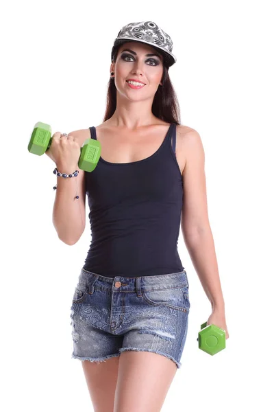 Mujer Fitness Ropa Deportiva Haciendo Ejercicios Con Pesas —  Fotos de Stock