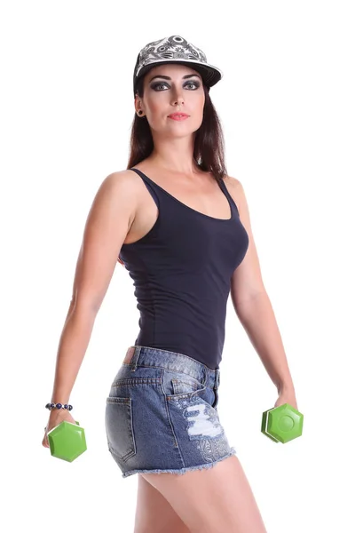 Fitness Dziewczyny Sportowej Ćwiczeń Hantle — Zdjęcie stockowe