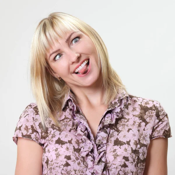 Crazy Blonde Woman Makes Squint Fun — Stock Photo, Image