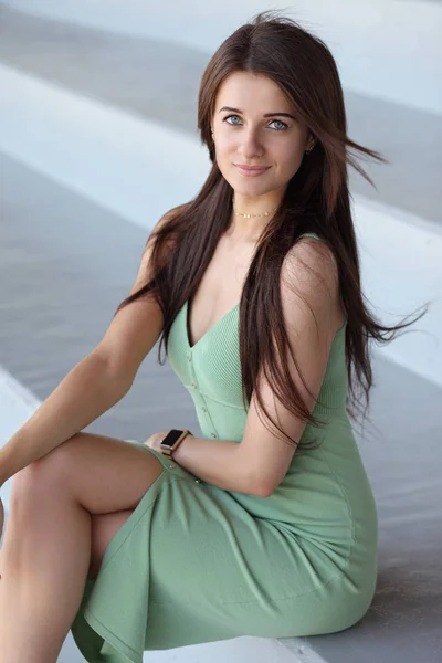 Young Girl Dress Posing Outdoors — Stock Photo, Image