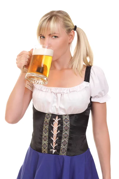 Young Sexy Woman Wearing Dirndl Beer Mug — Stock Photo, Image