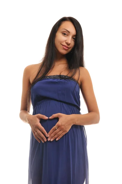 Jeune Femme Enceinte Studio Sur Fond Blanc — Photo