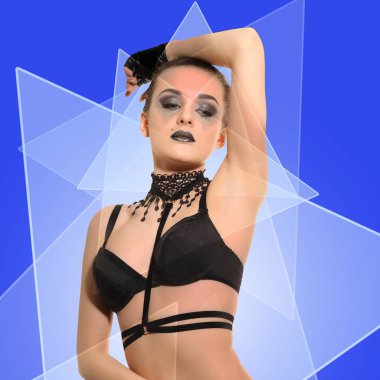 siyah iç çamaşırı seksi genç güzellik kız