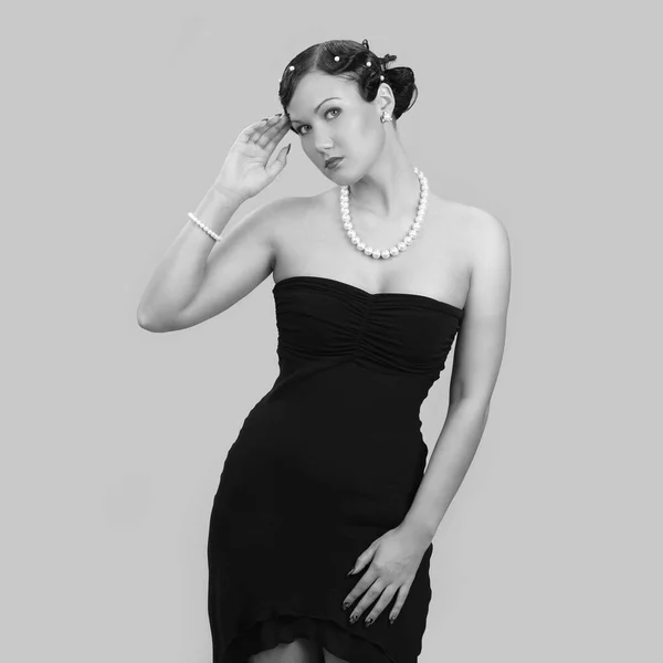 Portrait Beautiful Young Girl Black Dress Stock Picture