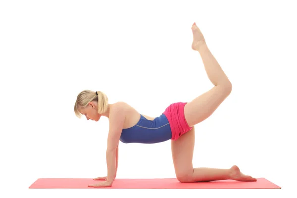 Belle Sportive Ajustement Femme Yogini Pratique Yoga Étirement — Photo