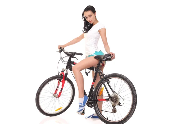 Young Athletic Slim Girl Bicycle — Stock Photo, Image