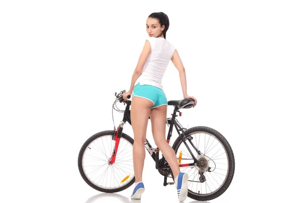 Bir Bisiklet Üzerinde Genç Atletik Ince Kız — Stok fotoğraf