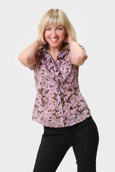 Crazy Blonde Woman Makes Squint Fun — Stock Photo, Image