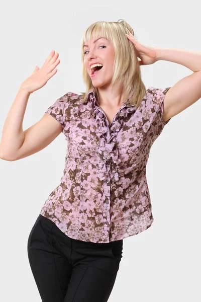 Crazy Blonde Woman Makes Squint Fun — Stock Photo, Image