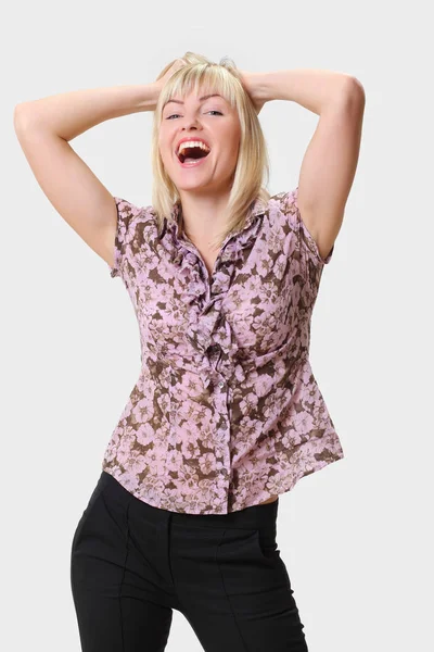 Crazy Blonde Woman Makes Squint Fun — Stock Photo, Image