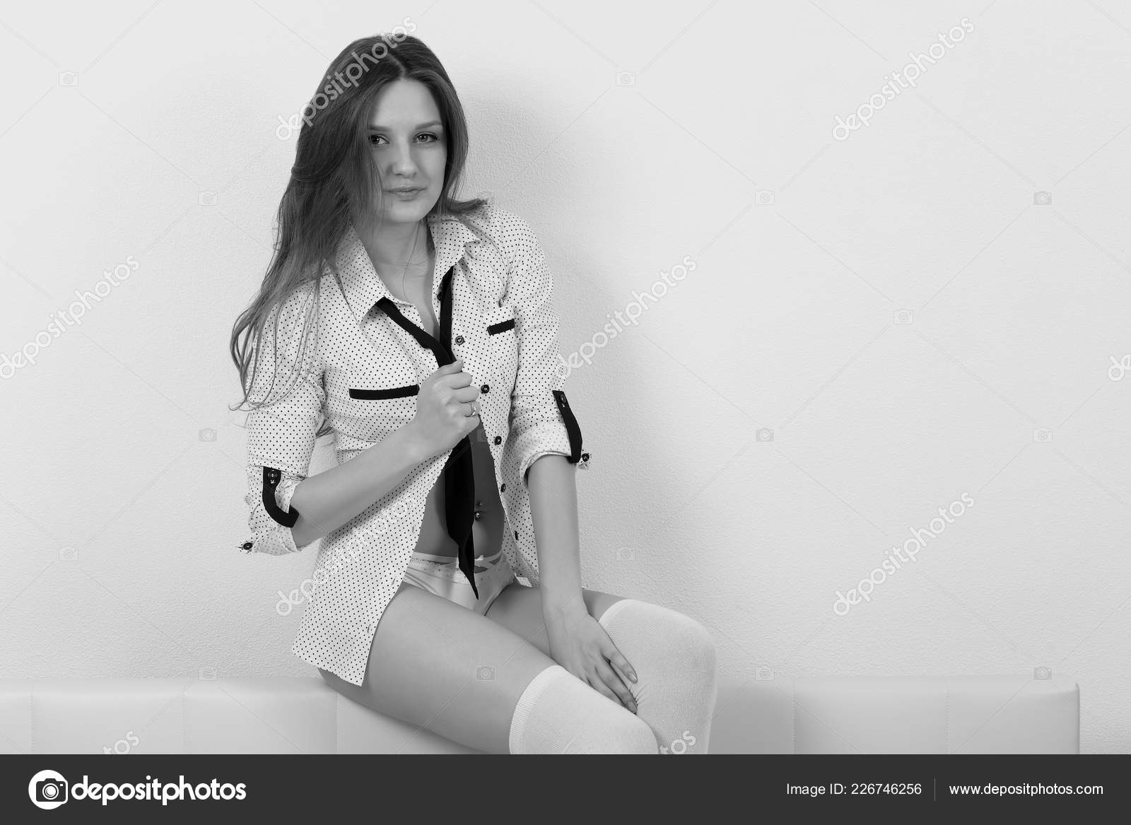 Picture Beautiful Woman White Shirt Underwear Stock Photo by ©zhagunov  226746256