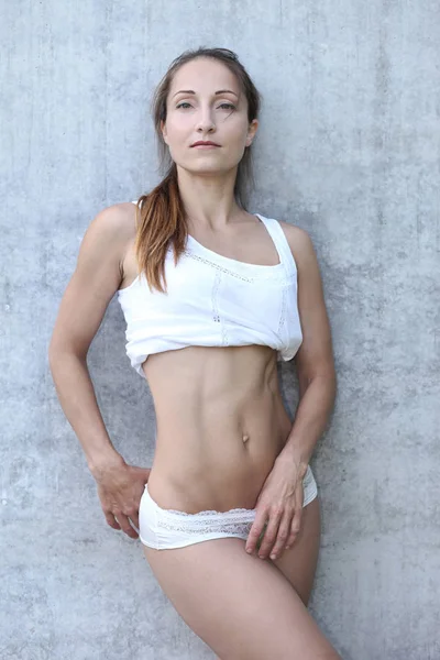 Portrait Healthy Fit Slim Woman Body Perfect Body Lingerie — Stock Photo, Image