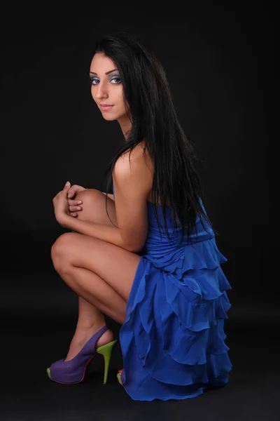 Sexy Dívka Modrých Šatech — Stock fotografie