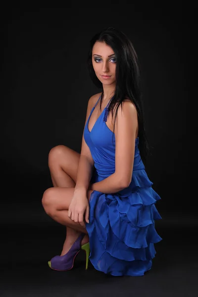Menina Sexy Vestido Azul — Fotografia de Stock