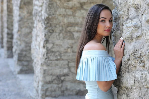 Portrait Young Woman Blue Dress — Stock Photo, Image