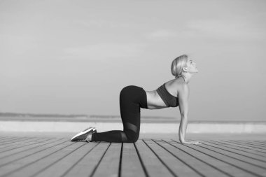 Genç güçlü atletik kız antrenman yapıyor.