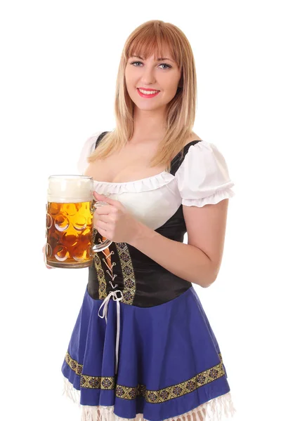 Young Beautiful Girl Mug Light Beer — Stock Photo, Image