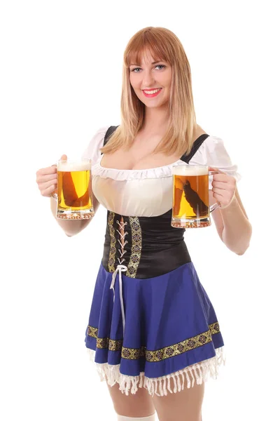 Young Beautiful Girl Mug Light Beer — Stock Photo, Image