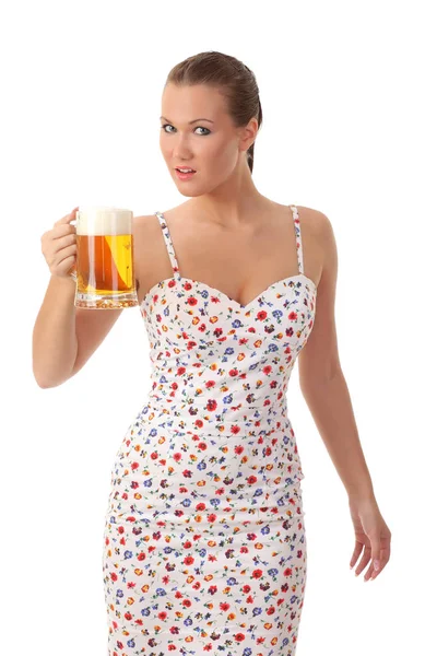 Young Beautiful Girl Mug Light Beer — Stock Photo, Image