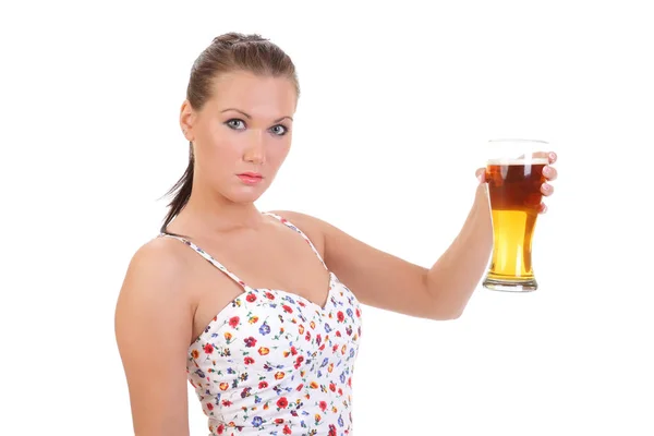 Joven Hermosa Chica Con Una Taza Cerveza Ligera — Foto de Stock
