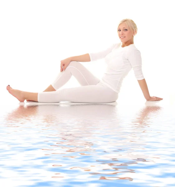 Mooie Vrouw Witte Lingerie Beauty Wellness — Stockfoto