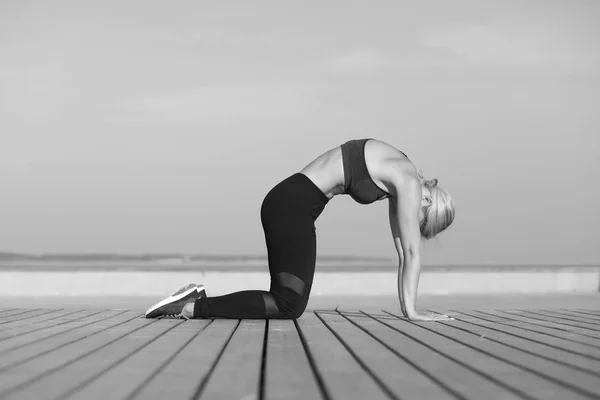 Mulher Bonita Fazendo Exercício Conceito Vida Saudável — Fotografia de Stock