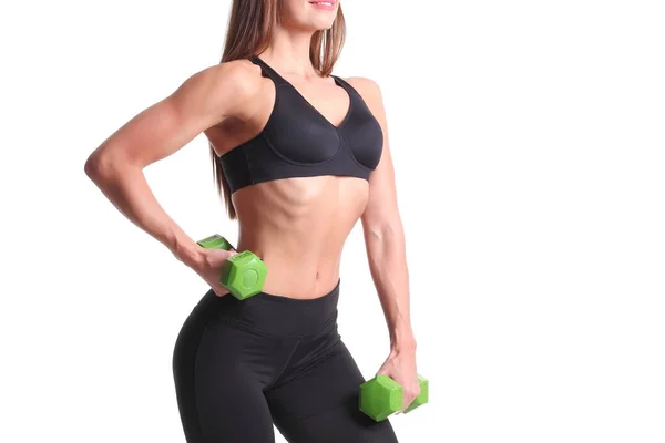 Fitness Young Woman Working Out Dumbbells — Stock Photo, Image