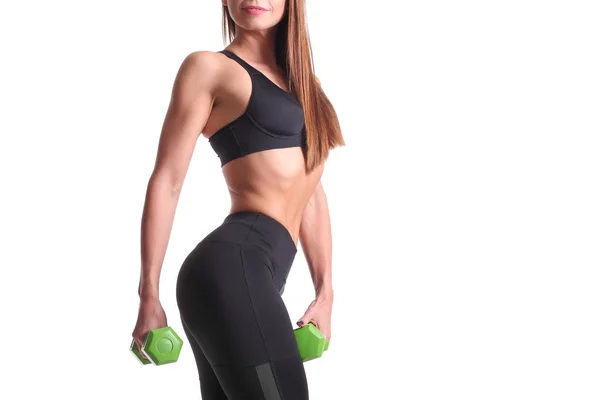 Fitness Jonge Vrouw Uit Werken Met Halters — Stockfoto