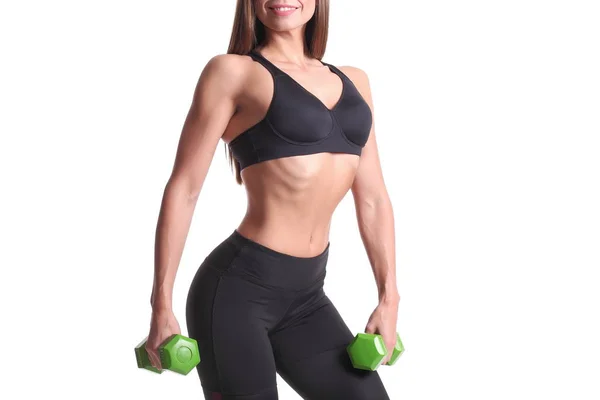 Fitness Young Woman Working Out Dumbbells — Stock Photo, Image