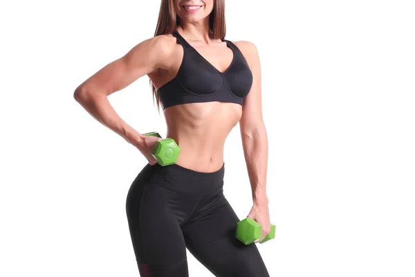 Fitness Young Woman Working Out Dumbbells — Stock Photo, Image