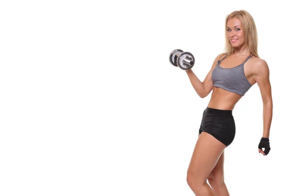 Fitness Vrouw Sportkleding Doen Oefeningen Met Dumbells — Stockfoto