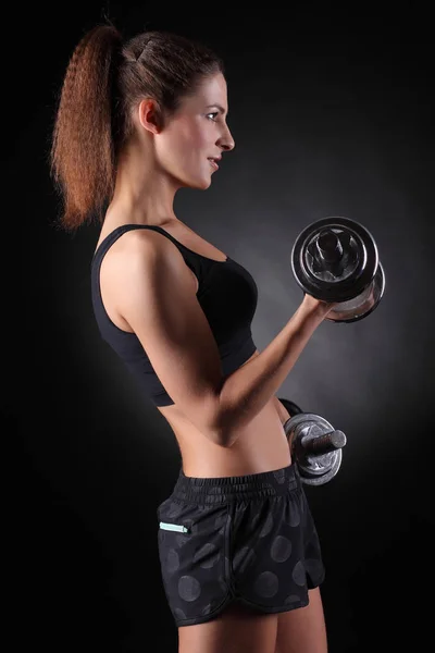 Fitness Donna Abbigliamento Sportivo Facendo Esercizi Con Manubri — Foto Stock