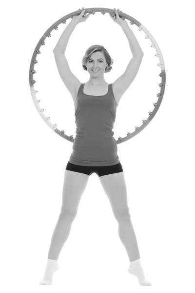 Hula hoop tutan kadın — Stok fotoğraf