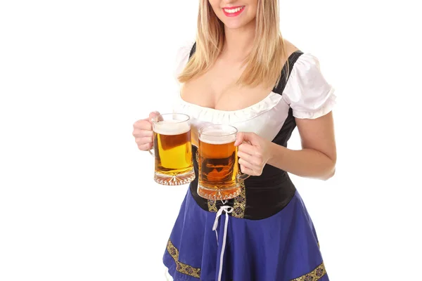 Girl with a mug of fresh light beer — Stock Photo, Image