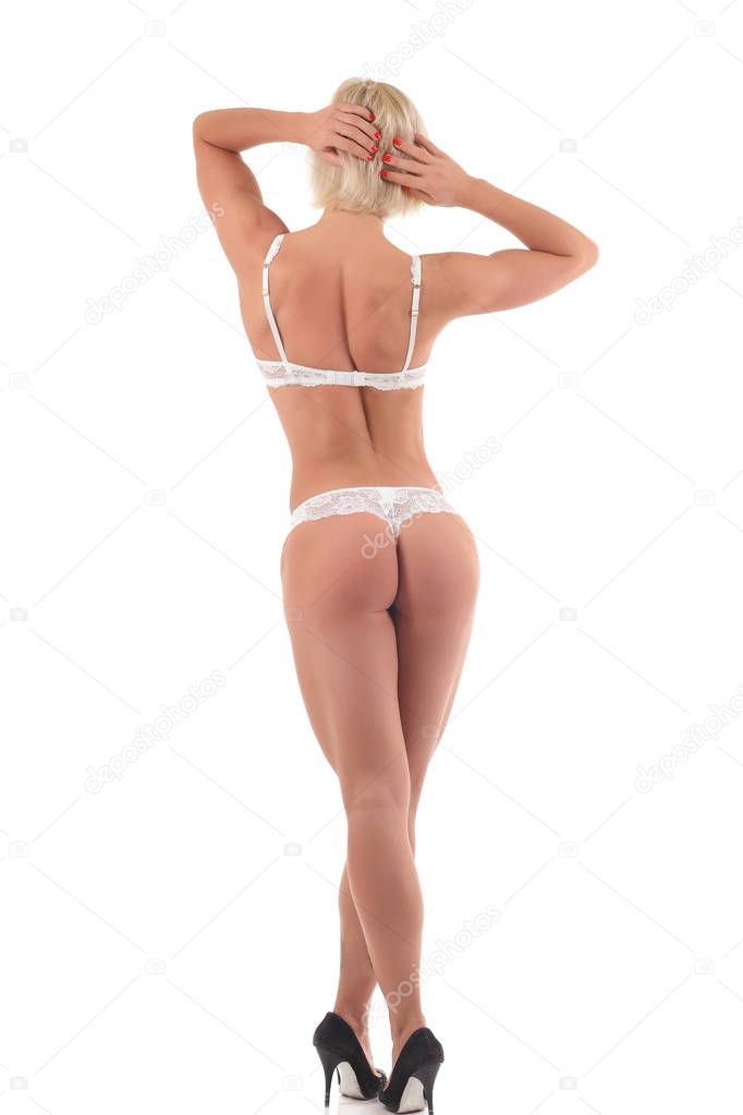 girl in sexy white lingerie