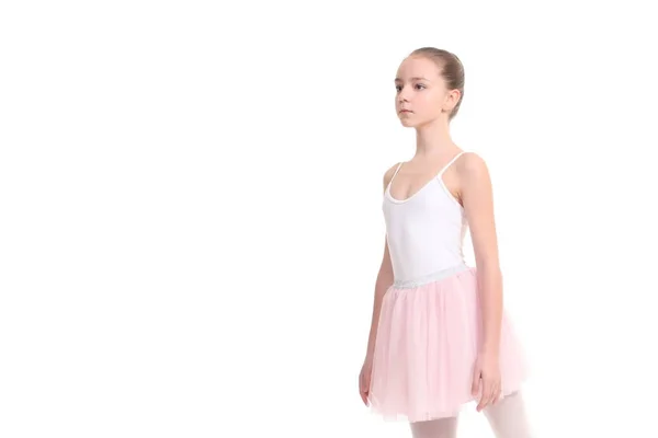 Young girl ballerina posing on white background — Stock Photo, Image