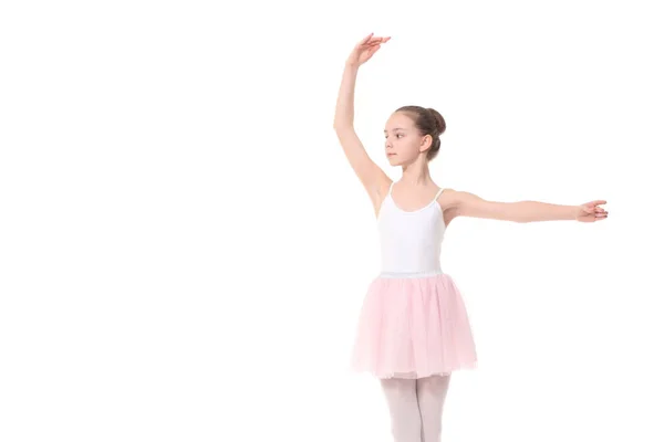 Young girl ballerina posing on white background — Stock Photo, Image