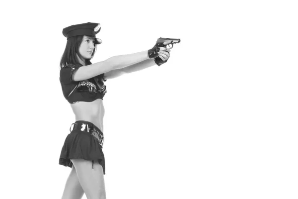 Young police girl with gun — Stock Photo, Image