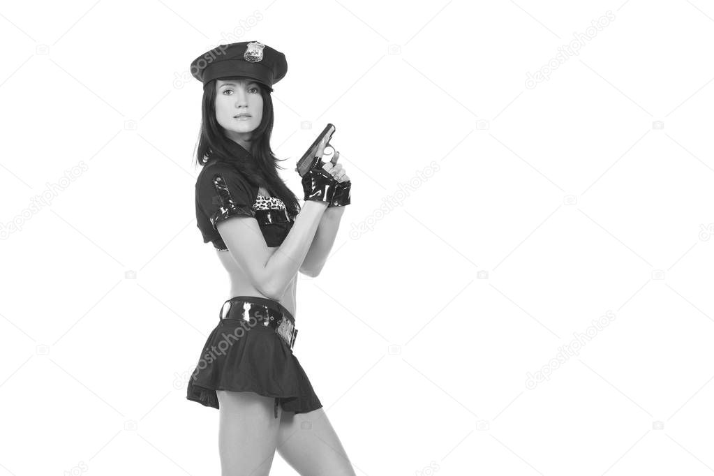 young police girl with gun