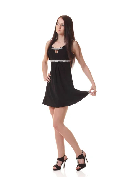 Chica joven en vestido pequeño negro — Foto de Stock