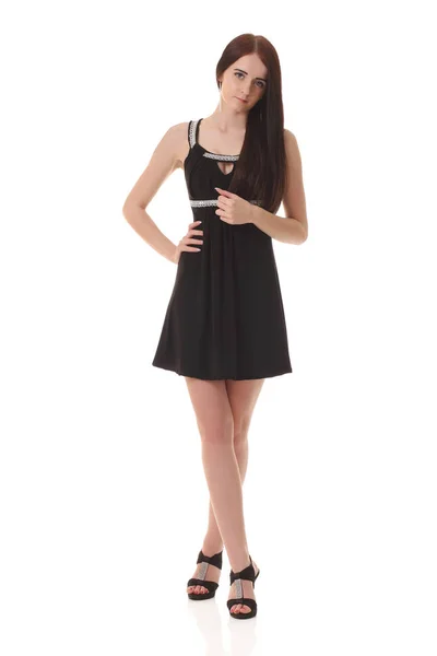 Menina jovem em vestido pequeno preto — Fotografia de Stock
