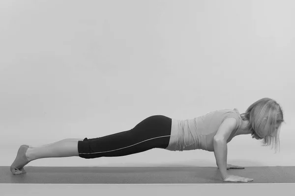 Young Beautiful Yoga Posing Studio Background — Stock Photo, Image