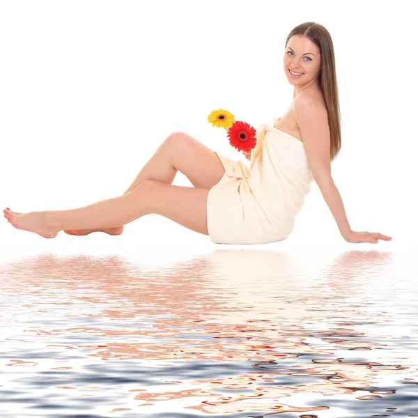 Young Girl Towel White Background — Stock Photo, Image