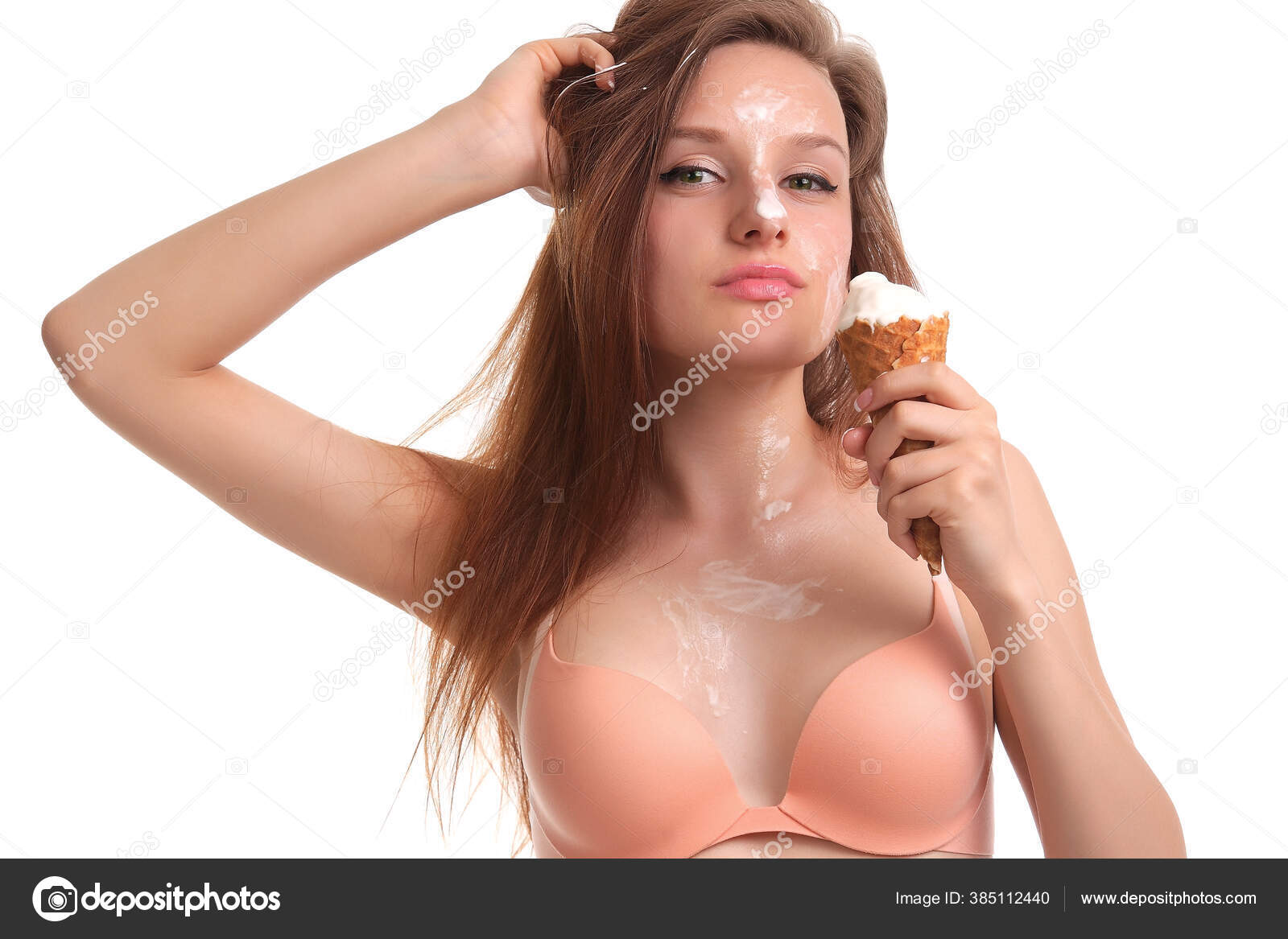 Blonde wife boob slip eating ice cream