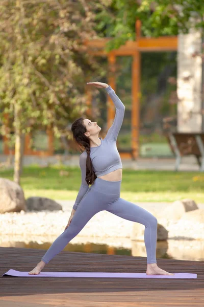 Hermosa Joven Haciendo Ejercicio Yoga Aire Libre — Foto de Stock