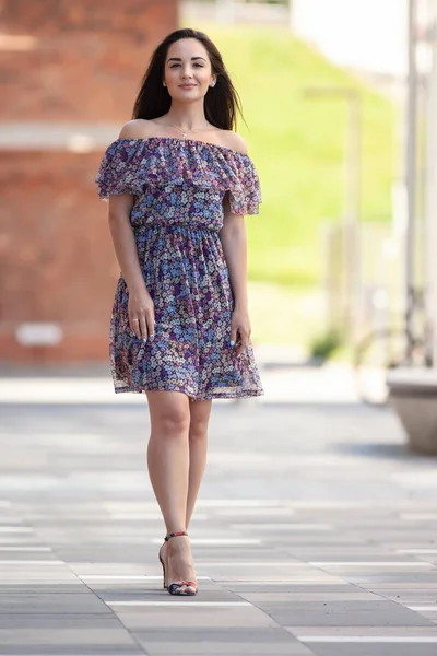 Joven Hermosa Chica Vestido Posando Aire Libre — Foto de Stock