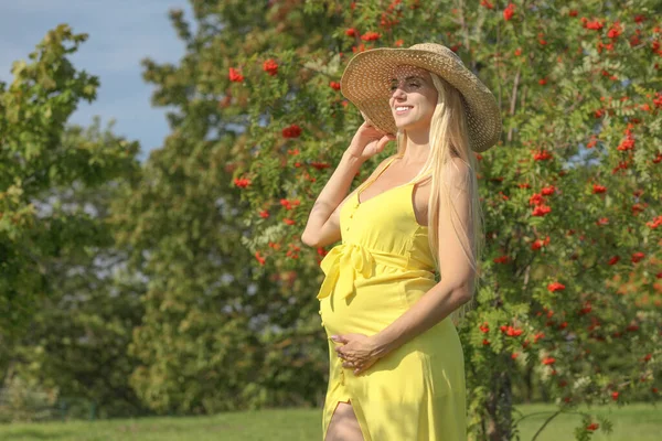 Junge Glückliche Schwangere Mädchen Porträt Park — Stockfoto
