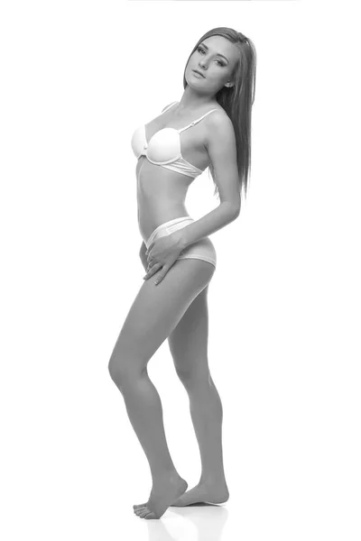 Çamaşırlı Genç Narin Bir Kadın Güzel Bir Vücudu Var — Stok fotoğraf
