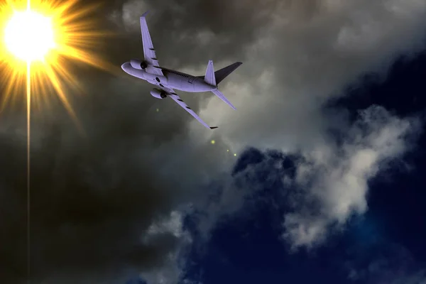 Lecącego samolotu. renderowania 3D — Zdjęcie stockowe