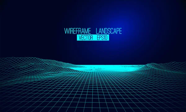 Abstract vector wireframe landscape background. Cyberspace grid. 3d — Stock Vector